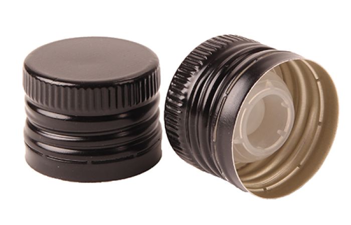 
    Schroefdop voorgerold 31.5mm zwart, met verzegelring en losse plastic schenker. 